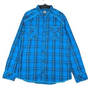 BKE Mens XL Blue Plaid Snap Button Western Shirt Athletic Fit Long Sleeve Casual